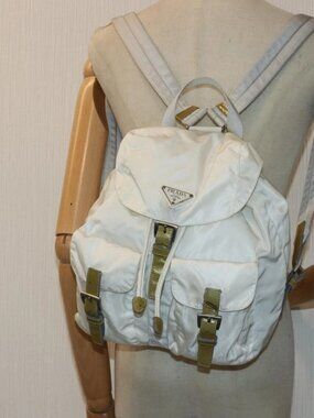 PRADA Backpack Nylon White Silver
